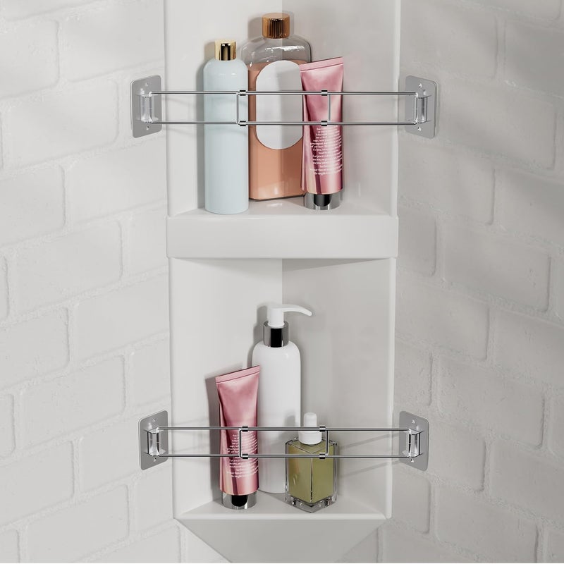 FOCSPROD RV Shower Corner Storage Bar, 7.9-13.7 inches RV Bathroom Travel Trailer Storage Organization Coner Bar, Stainless Steel RV Shower Corner Shelf Rod in Camper Must Haves Accessories (2 Pack) - Image 1